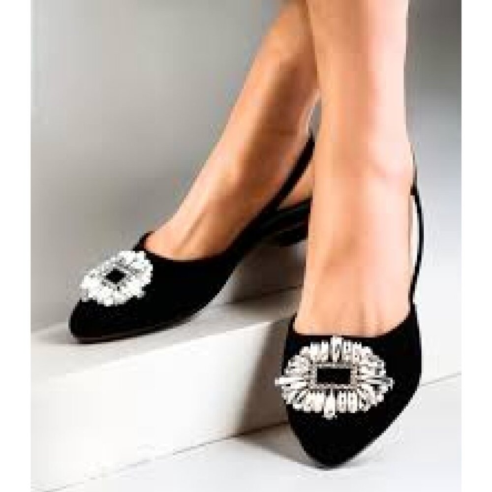 NWOT LaRosa Black Crystal Slingback Pointed Toe Heels